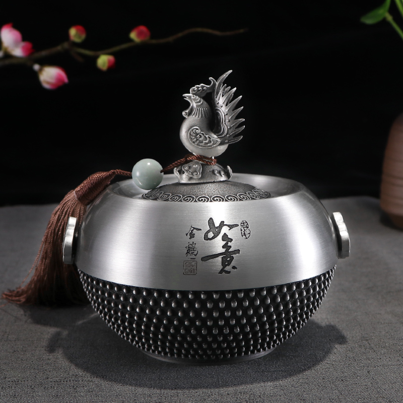 錫茶葉罐-金雞如意